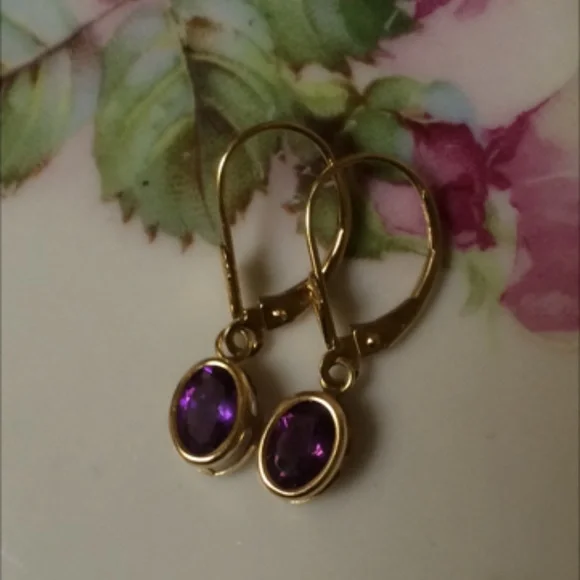 14k Gold and Amethyst Earrings - Picture 1 of 5